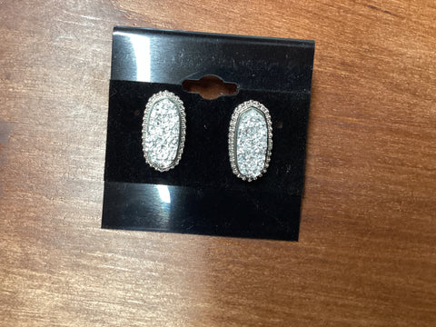 Oval silver etch earrings with silver trim