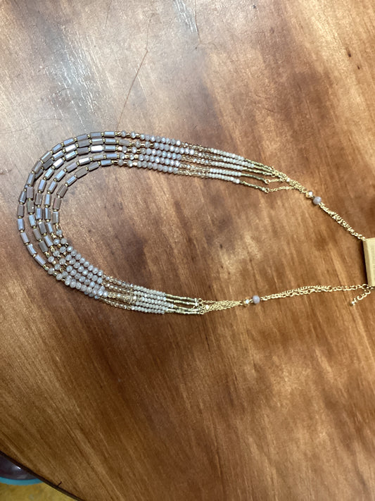 Gold chain light mauve beaded necklace