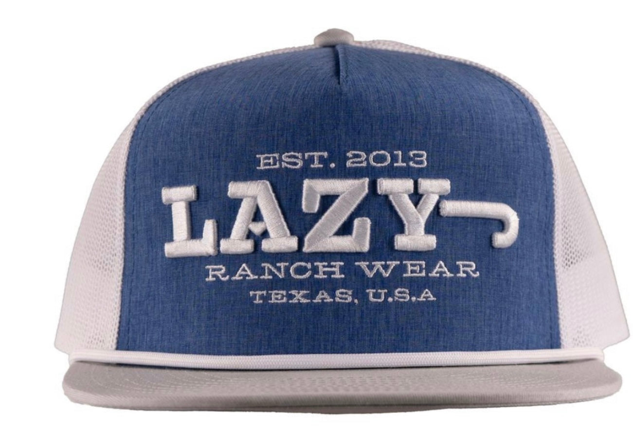 LAZY J RANCH BLUE & WHITE DIME BOX CLASSIC ROPE TRUCKER HAT