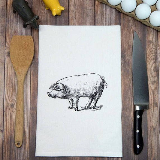 Pig Dish Towel | Tea Towels | Flour Sack Kitchen Towels: Black Green Bee