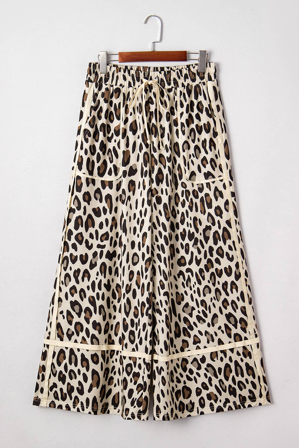 Khaki Leopard Wide Leg Cropped Pants 66
