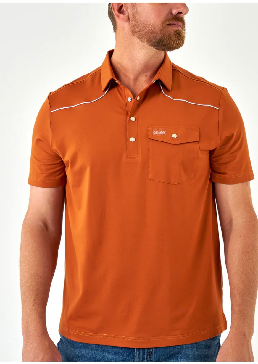 Orange Pearl Snap Performance Polo Burlebo