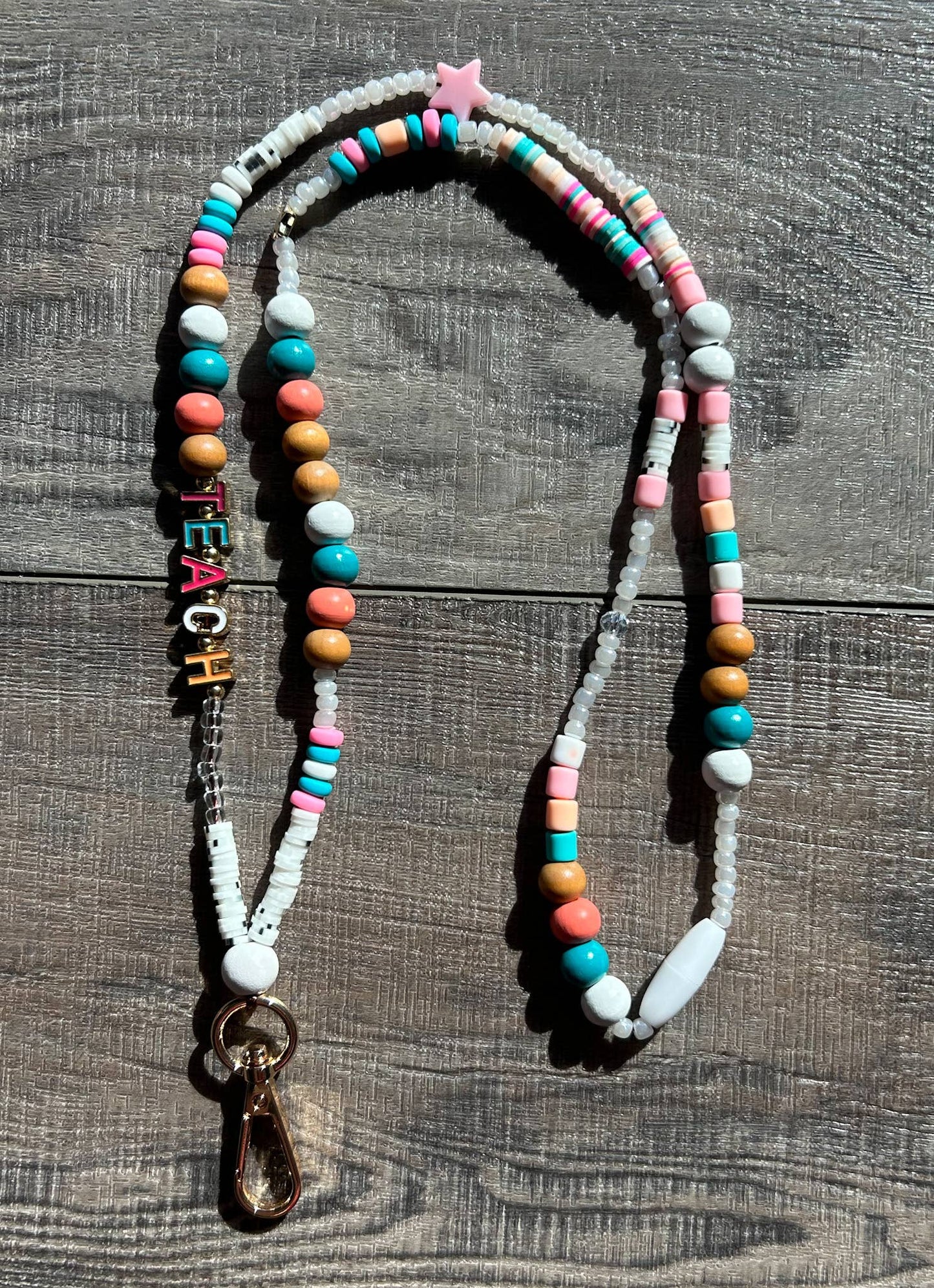 Teach Colorful Beaded Lanyard with Breakaway Clasp JInk Fl