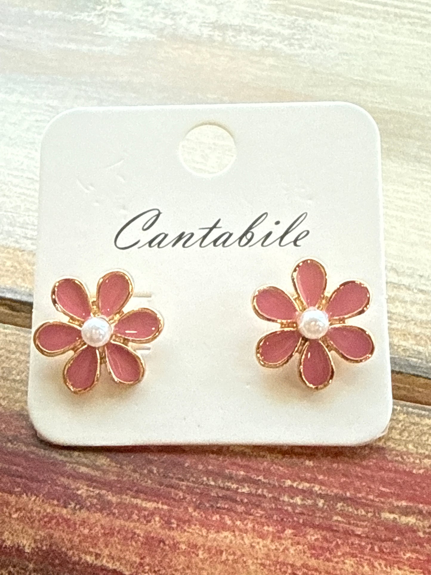 Bright Enamel Flower Earrings with Small Pearl Center Cantabile