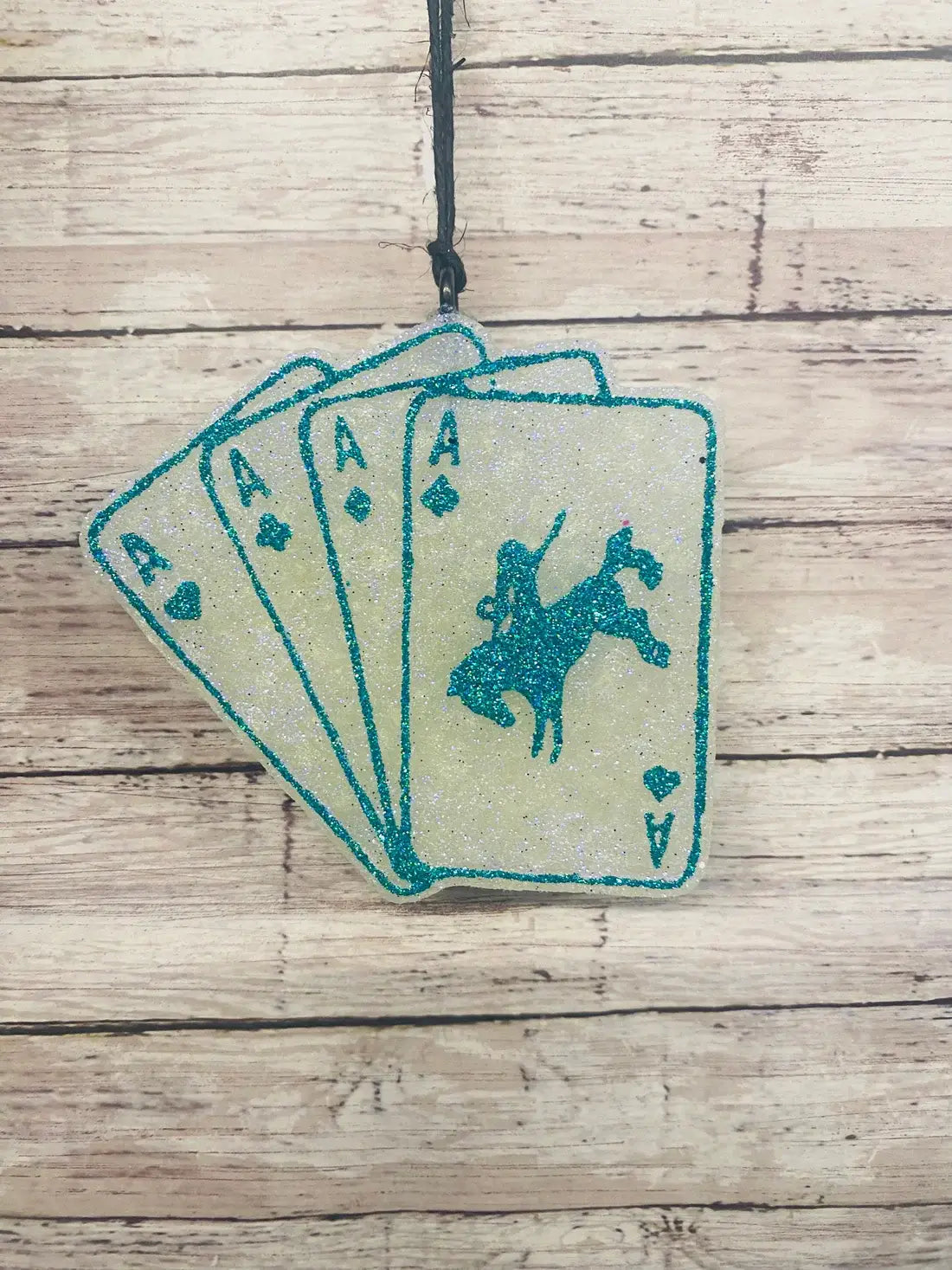 Playing Cards with Bucking Horse Car Freshie: Naked Cactus-F