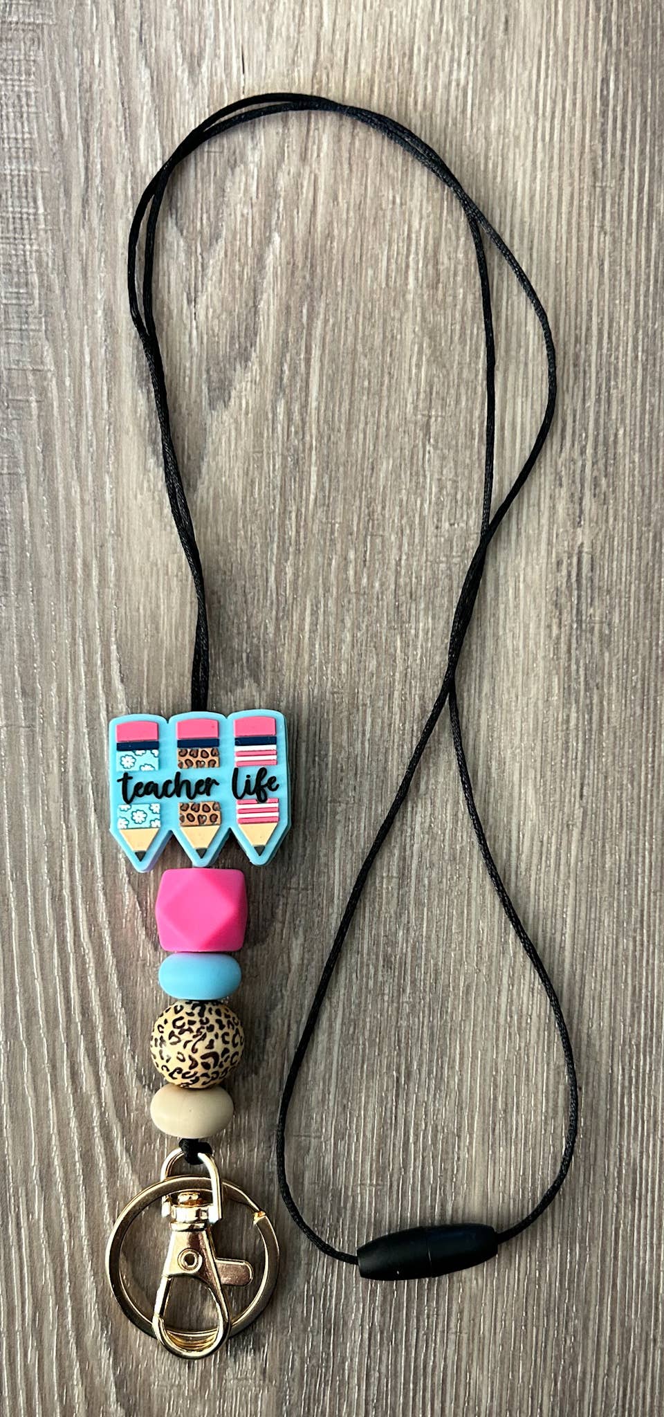 Teacher Life Pink Leopard Pencil Silicone Lanyard JInk TX/ Fl