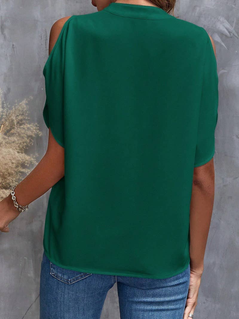 V-NECK STYLISH SLEEVED WOMEN'S BLOUSE: RED Lily Clothing