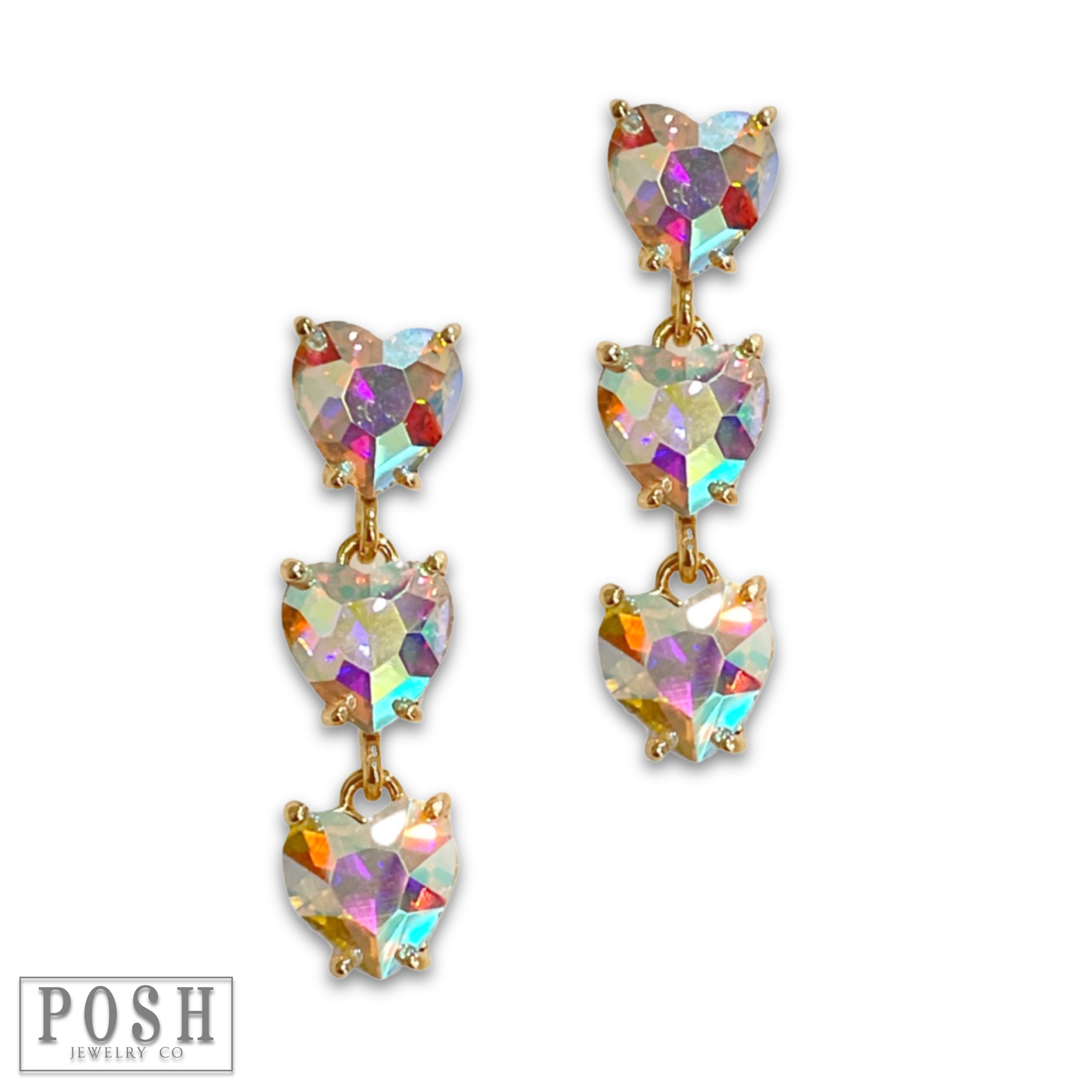 Triple heart rhinestone earring: Pink Iridescent PP