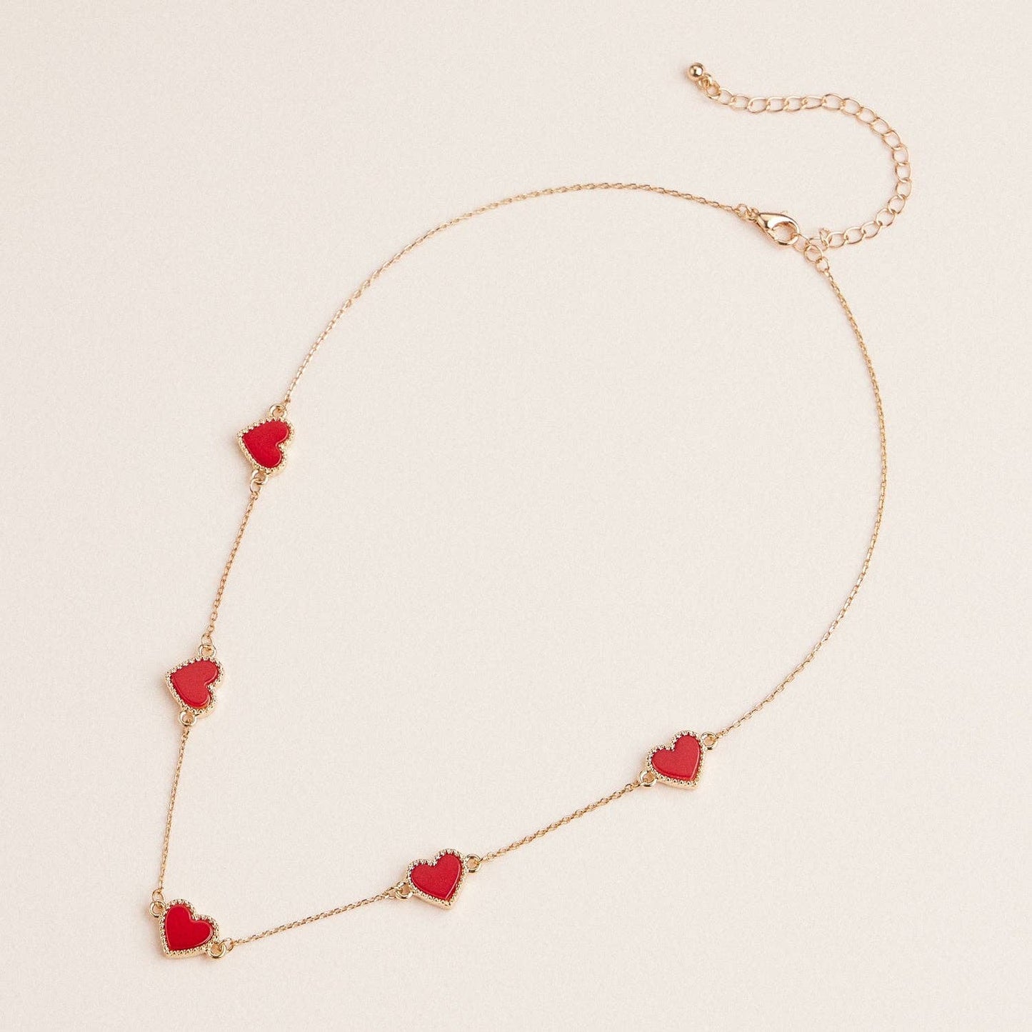 Heart Shaped Station Necklaces Gold Chain Jewelry: White / Black / or Red Frem