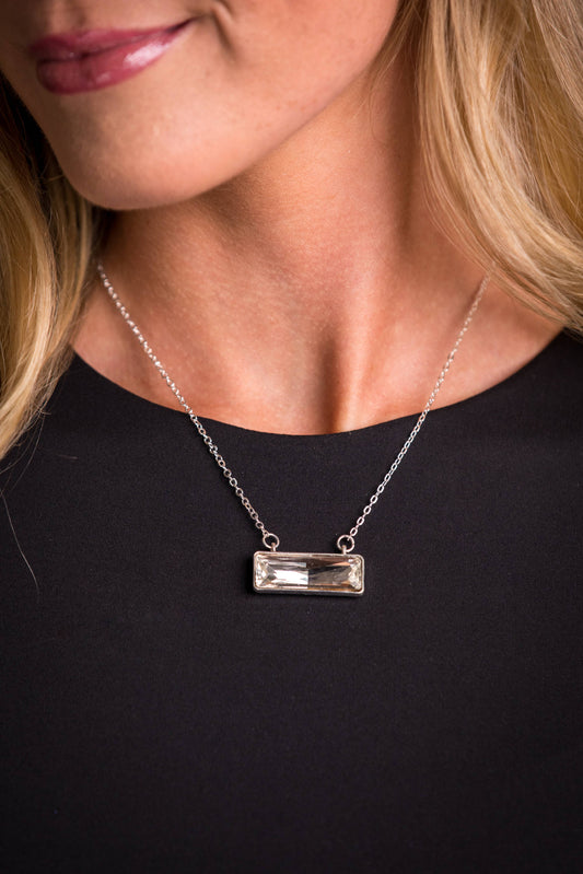 Dainty Silver Necklace with Rhinestone Bar west co