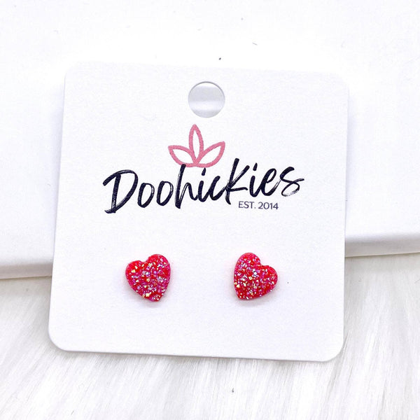 Valentine Sparkle Hearts -Earrings 8mm Black Doohickie