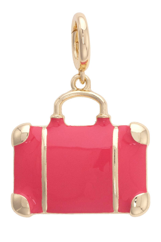 Suitcase Enamel Pendant Charm in Fuchsia