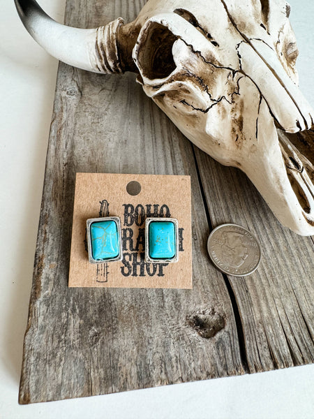 Small Rectangle Stone Stud Earrings Boho Ranch Shop