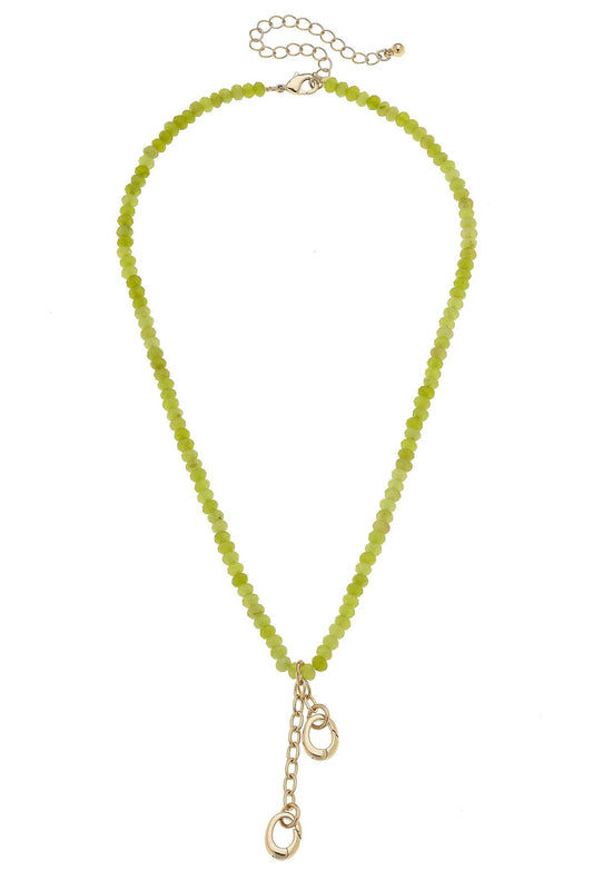 Lucy Gemstone Beaded Multi-Charm Necklace Base: Lime Green Canvas