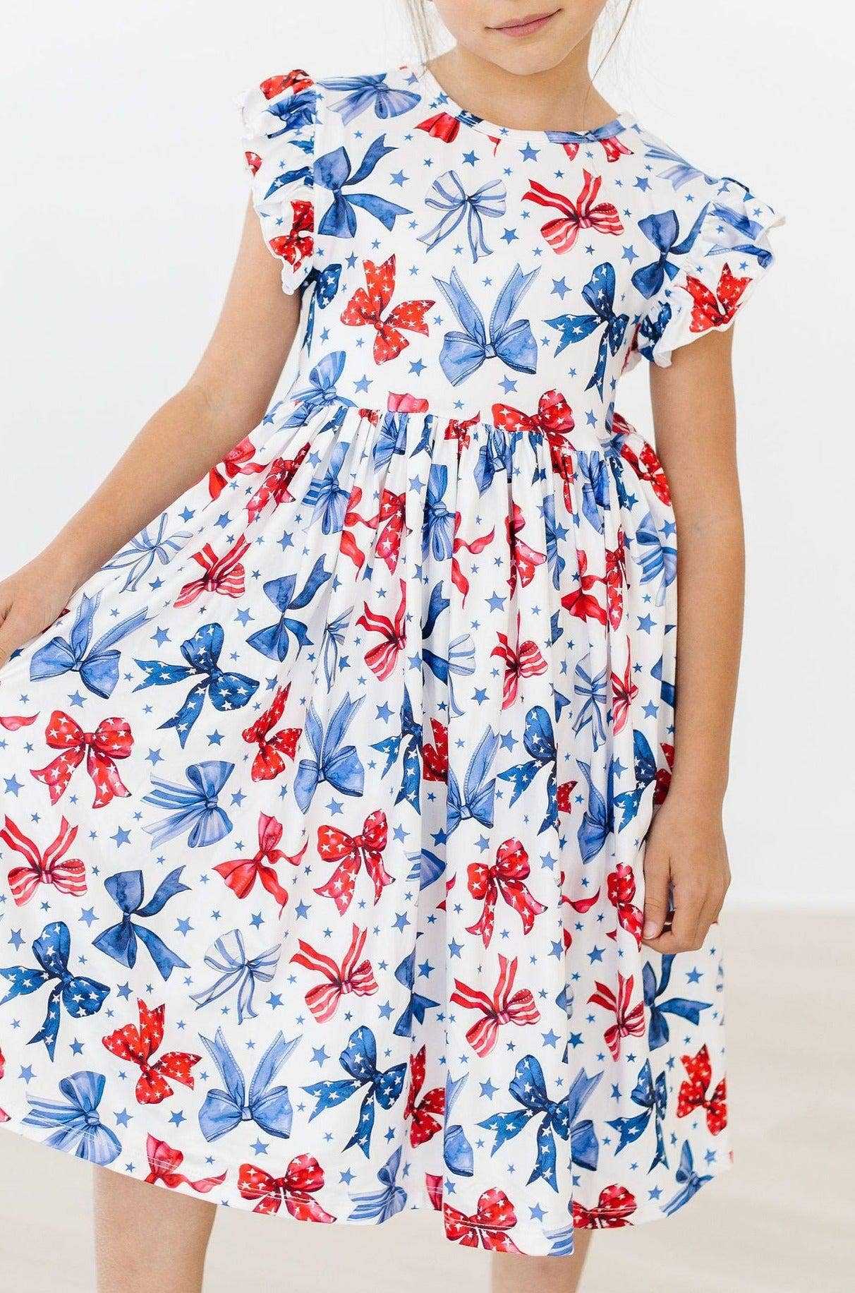 Born to Sparkle Flutter Sleeve Twirl Dress: Mila Fl