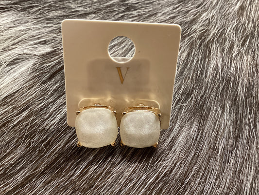 White glitter square earrings