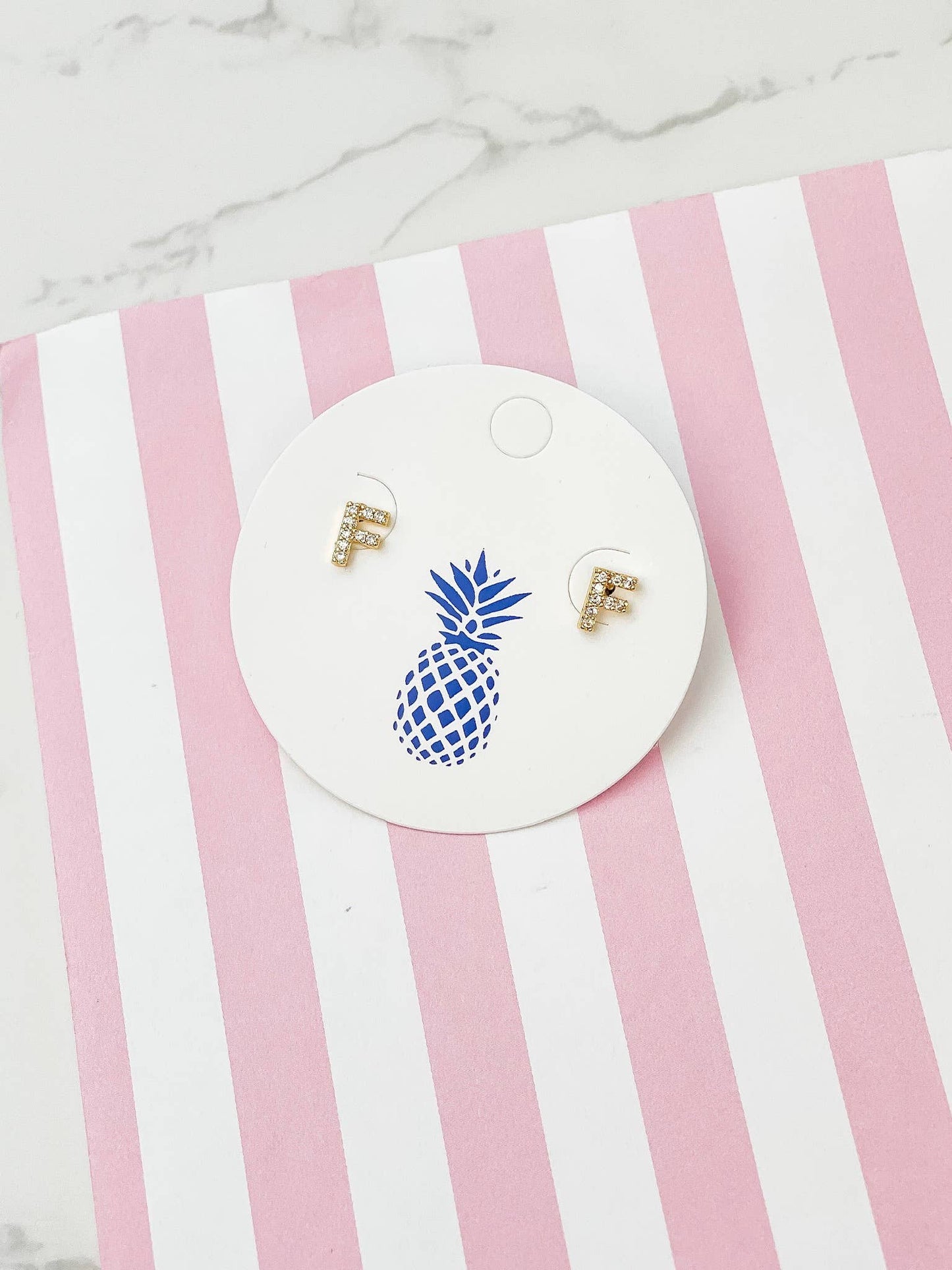 Cubic Zirconia Initial Stud Earrings- Gold: Y