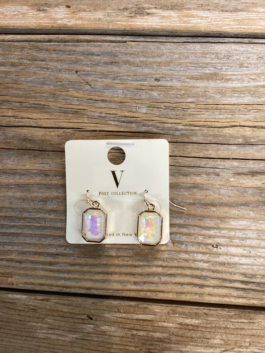 V foxy collection gold gemstone rectangular earrings