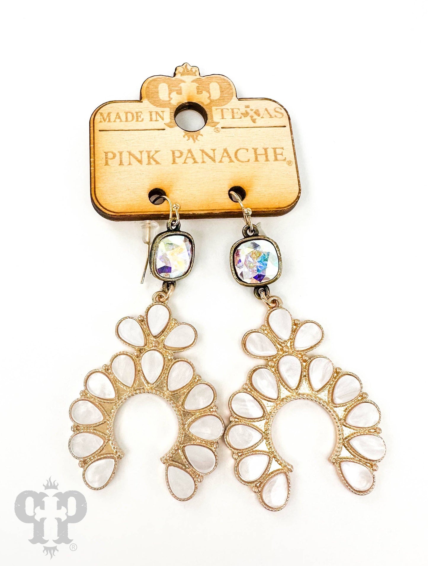 Squash blossom earring with Austrian crystal: Pink, White, or Multi Color PP