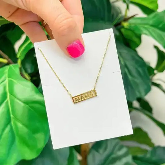 'MAMA' Gold Bar Pendant Necklace Prep Obsessed