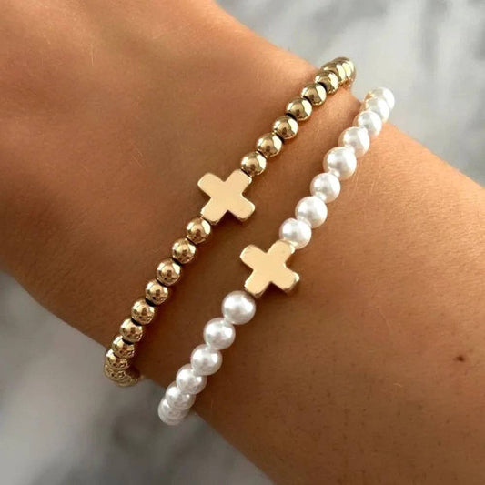 Gracie Cross Bracelet ~ Deep South Originals: Pearl