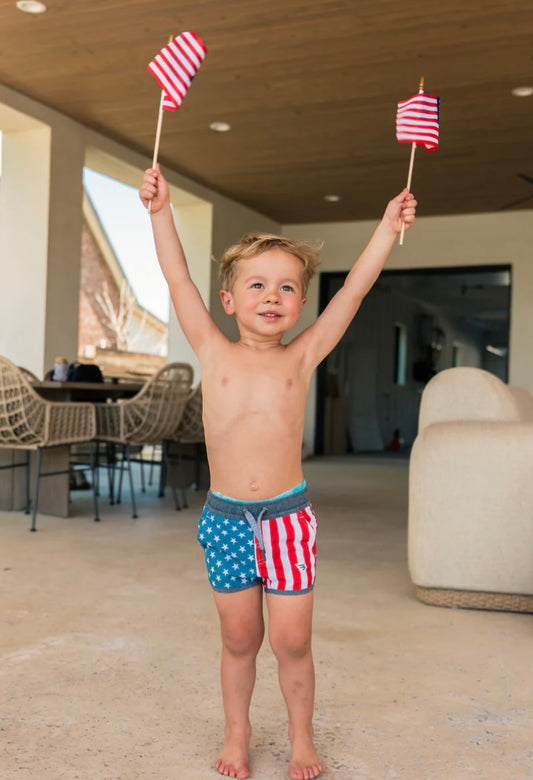 Throwback USA Flag Youth Swim Trunks Burlebo