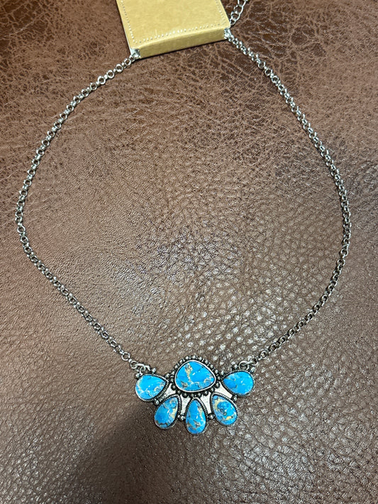Half Flower Western turquoise Icon Necklace