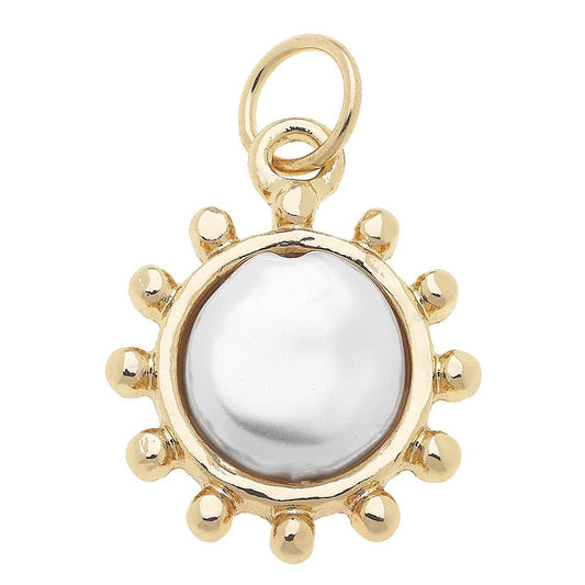 Mother of Pearl Coin Charm in Shiny Gold Canvas