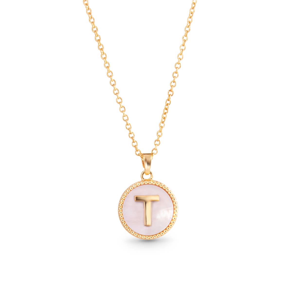 Gold Mother of Pearl Initial Necklaces |