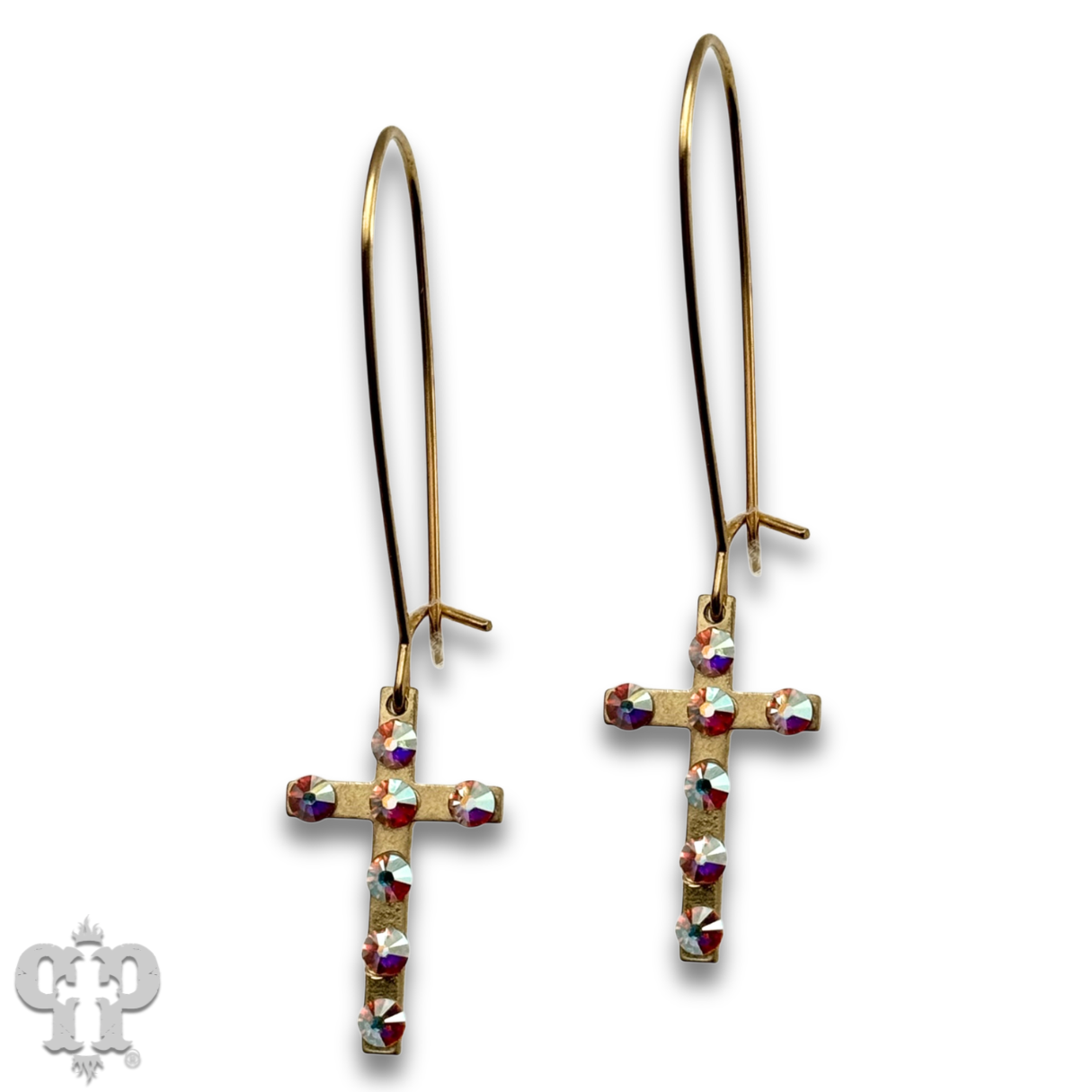 Mini gold cross earring with Austrian crystals: Gold