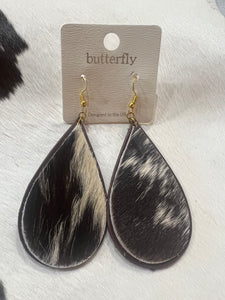 Brown and White Cowhide Teardrop Earrings