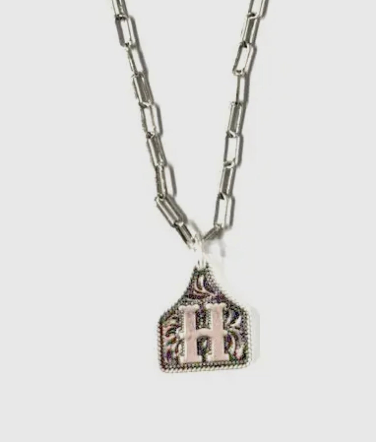 Tooled Cattle Tag Initial necklace