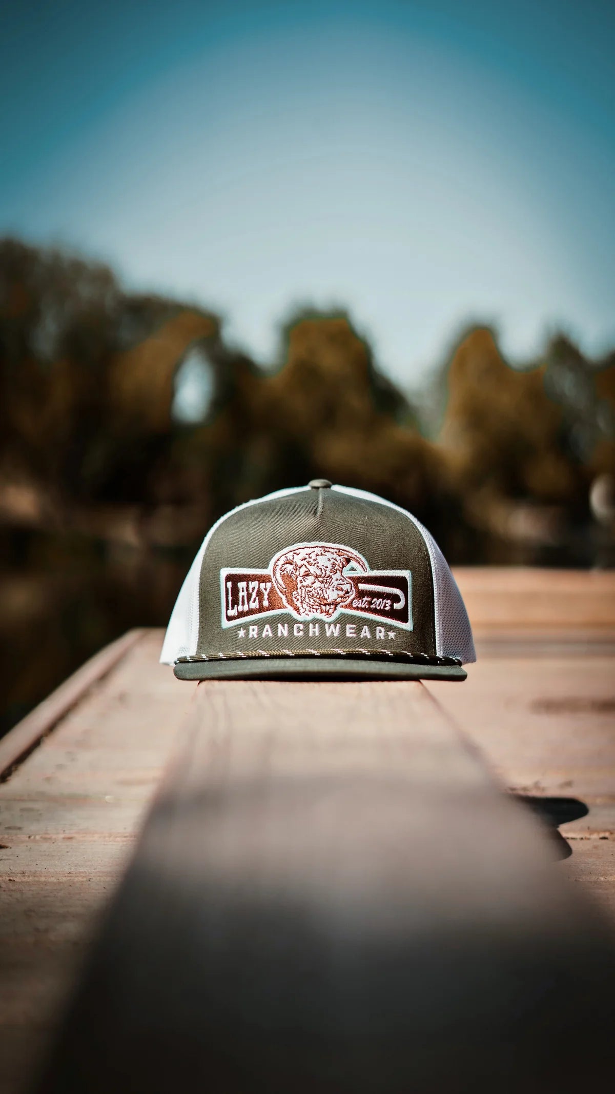 Lazy J Ranchwear Olive & White Diamond Banner Classic Rope Trucker Hat