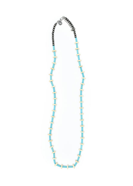 36" Turquoise Tube and Ivory Disc Beaded Necklace