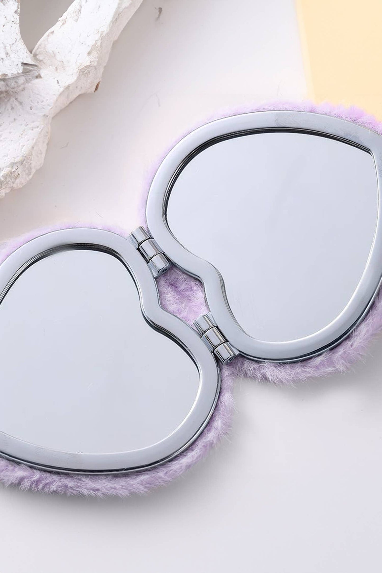 66Heart Shape Double Sides Fluffy Cute Mini Cosmetic Mirror : Pink