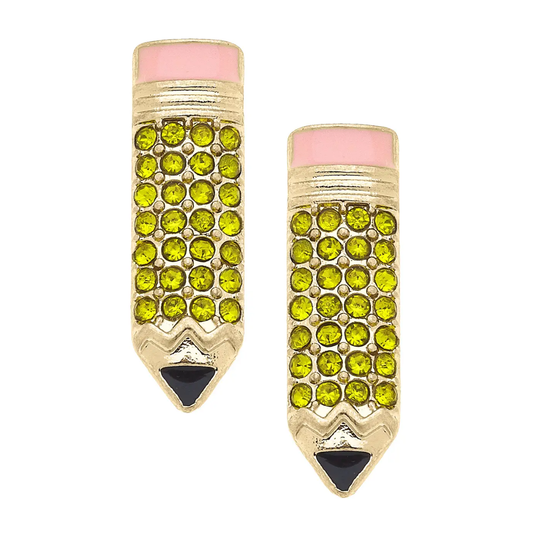 Pave #2 Enamel Pencil Stud Earrings in Yellow Canvas
