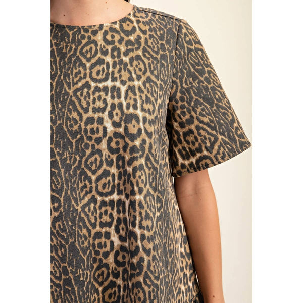 Leopard Print Denim Mini Dress w_Zipper n Pockets BNS Gigio