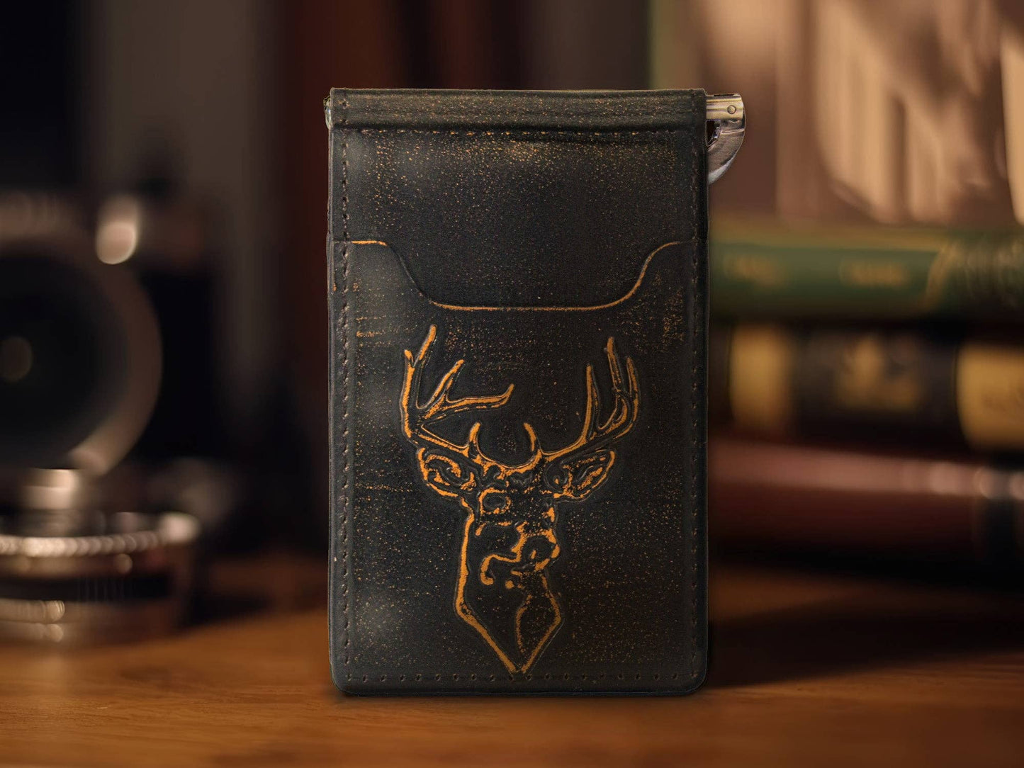 Buck Burnished Leather Zep Front Pocket Clip Wallet