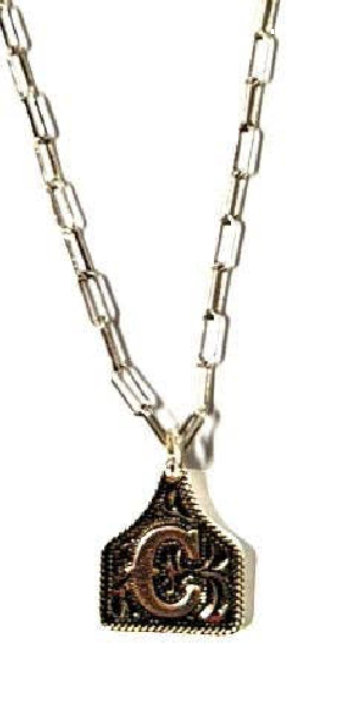 Tooled Cattle Tag Initial necklace