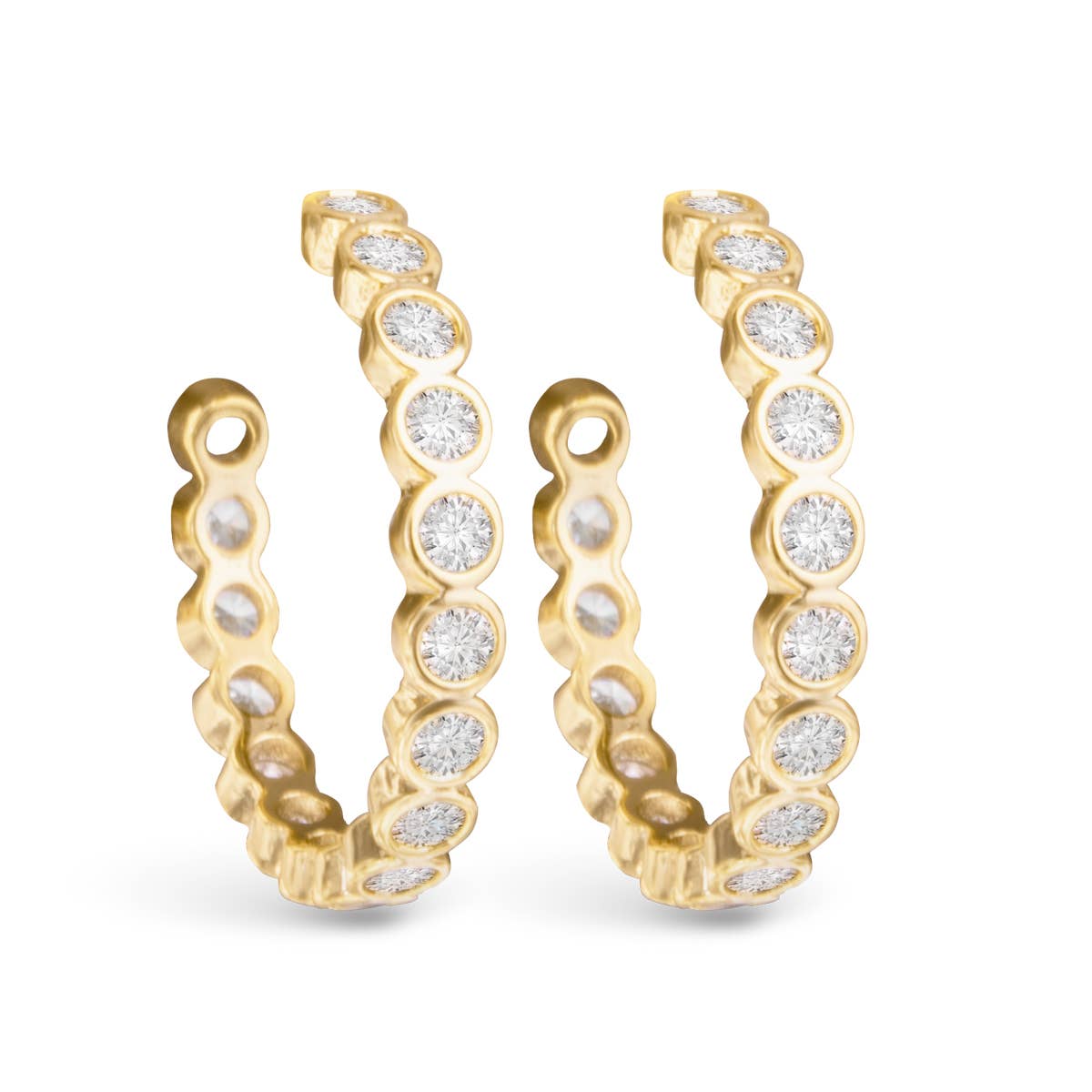 Bezel Set CZ Hoop Earrings: Gold Amanda