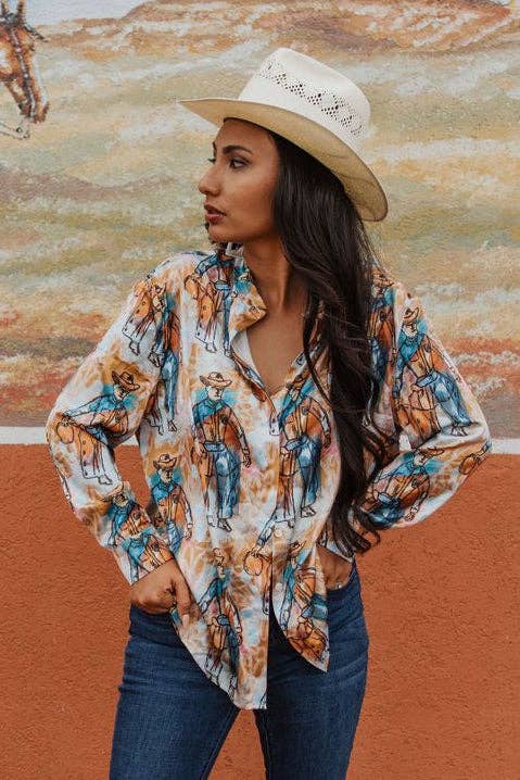 STANDING COWBOY Western Button Up TOP TH