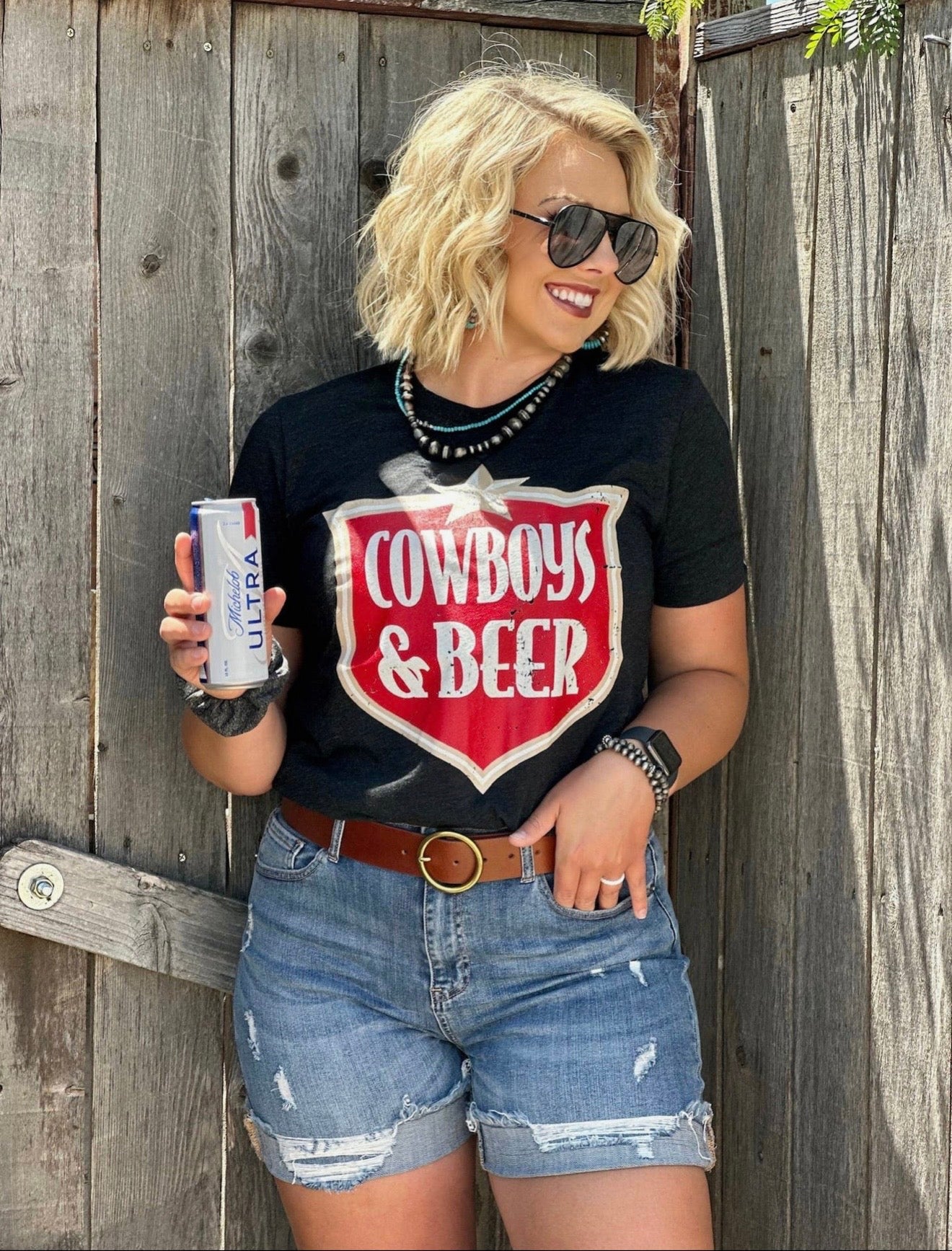 Cowboys and Beer Graphic T shirt. Texas True