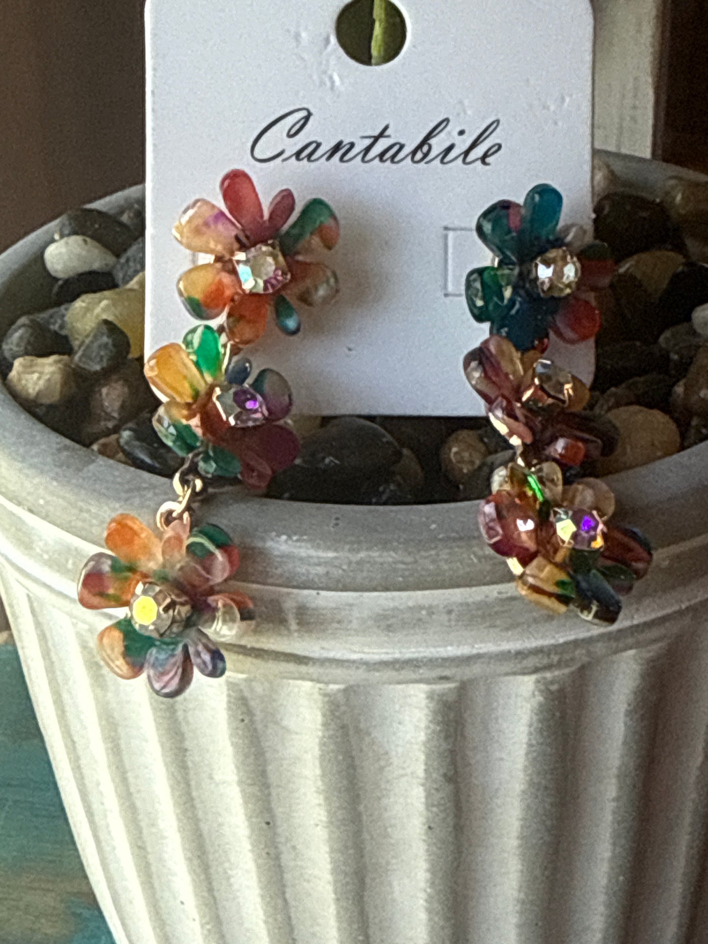 Triple Flower Acrylic Dangle Cantabile Earrings