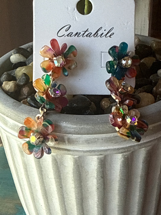 Triple Flower Acrylic Dangle Cantabile Earrings