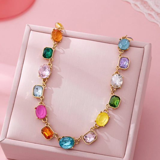 Multicolor Gemstone Link Necklace | 80N92824: Gold