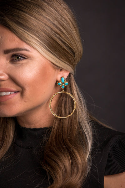 Gold Dotted Hoop Earring on Turquoise Cluster Post West Co