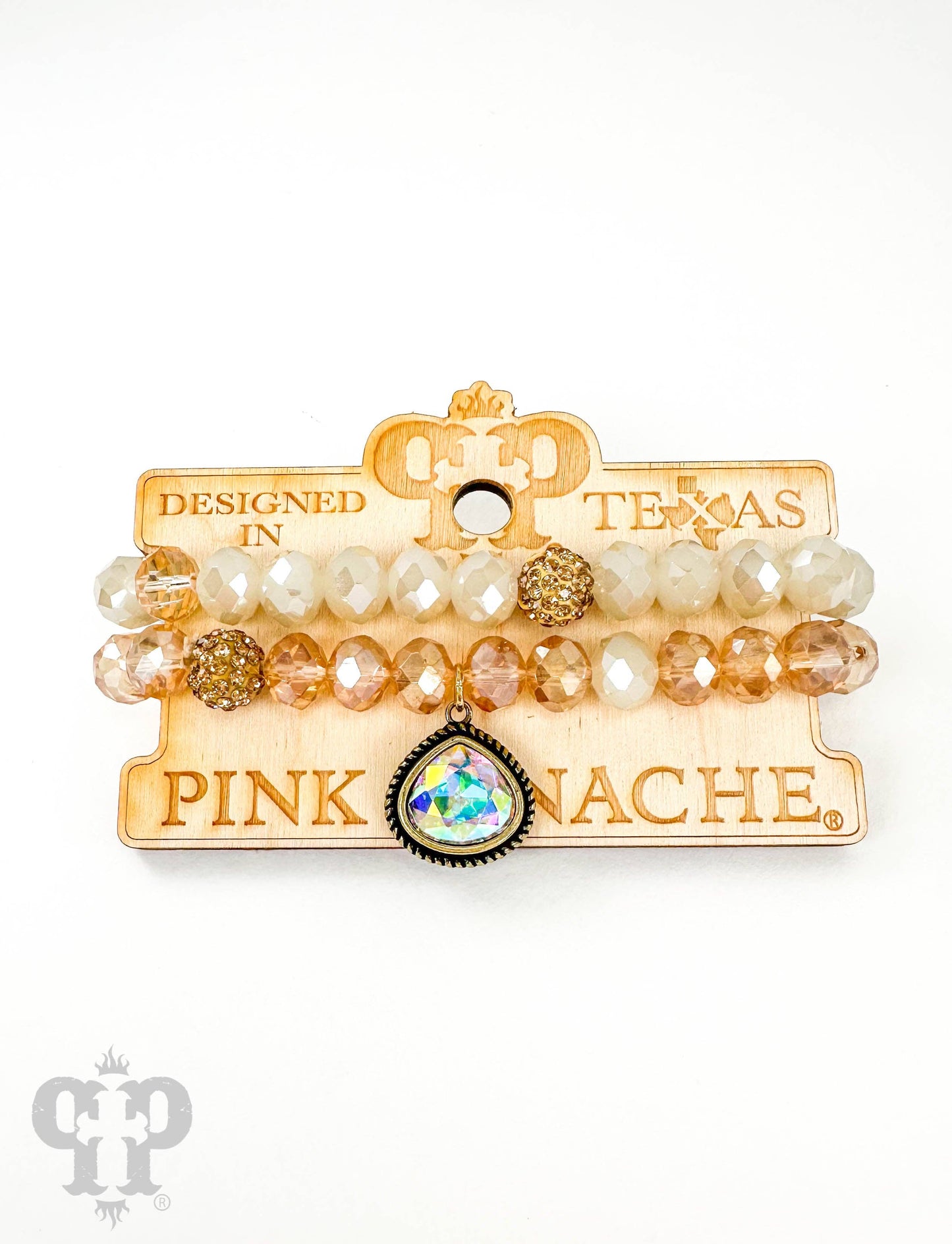 Bead bracelet with rope edge crystal charm: Clear/Silver PP