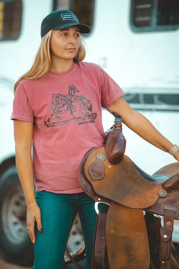 Barrel Racer Tee: Maroon / Large Front Only  Modern Cowgirl