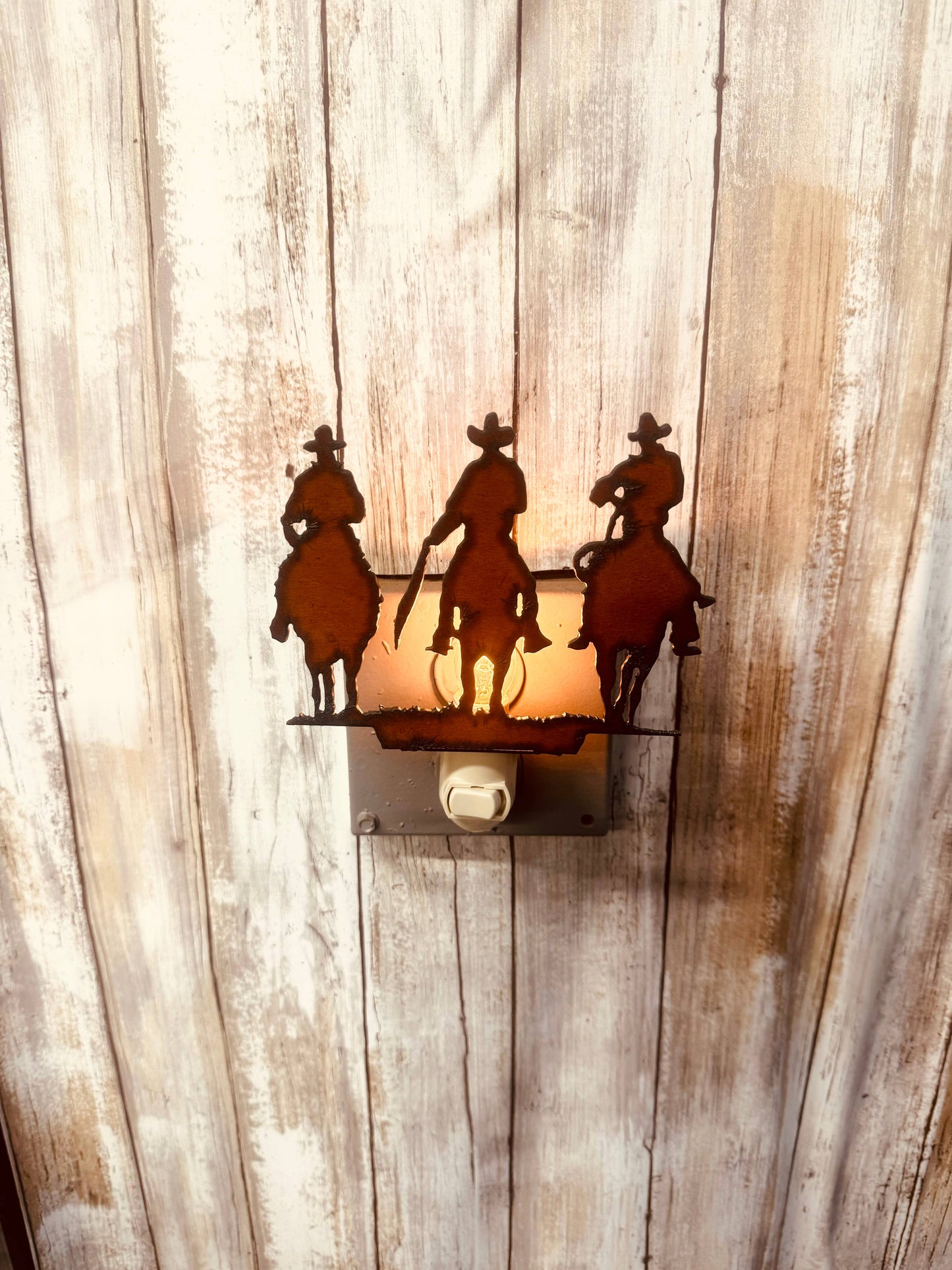 Outlaws Cowboy Western Image Rustic Night Light Ironwork