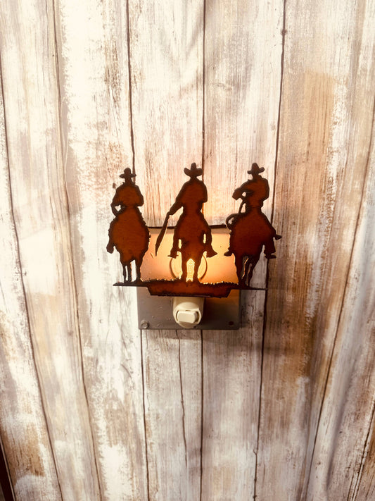 Outlaws Cowboy Western Image Rustic Night Light Ironwork